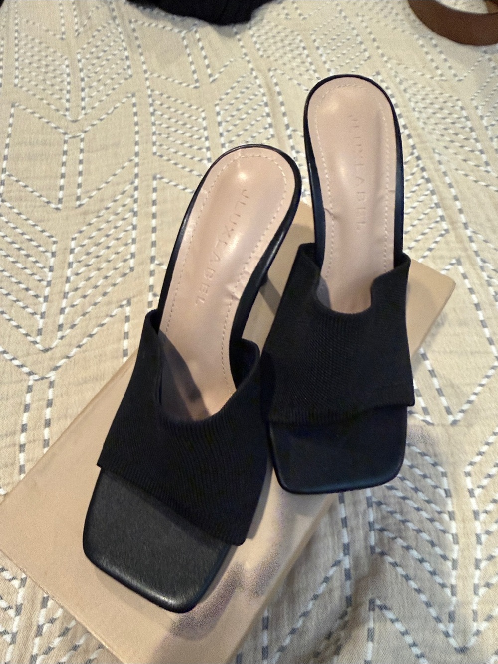 JLUXLABEL Black Knit Square-Toe Slip-On Mules